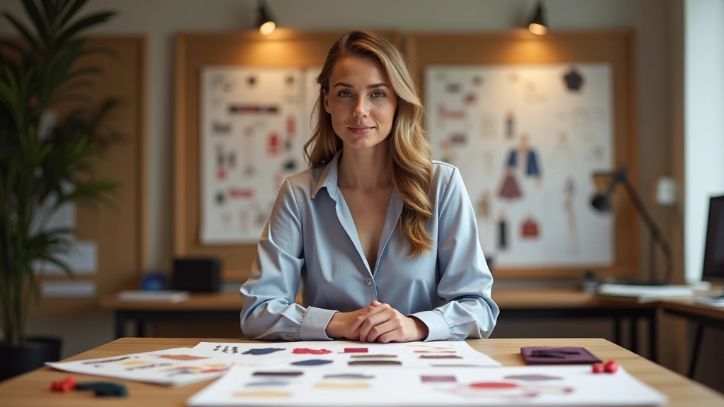 Studio di design con mood board, campioni di tessuti e schizzi per collezioni fashion