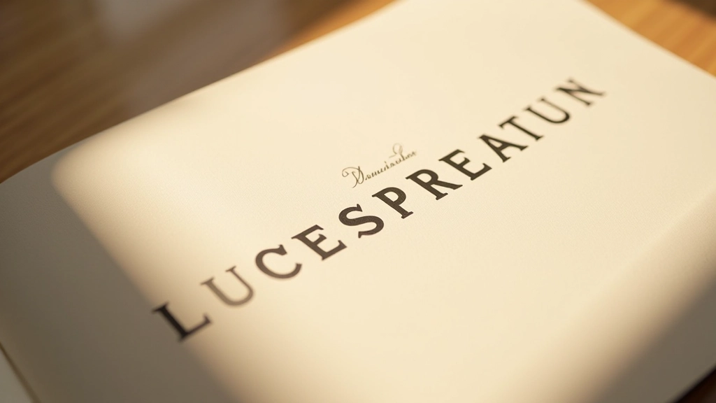 Dettagli di tipografia raffinata con serif eleganti su sfondo scuro, lettere ben spaziate e professionali