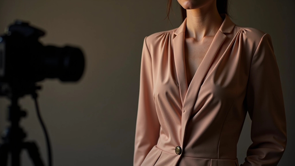 Fotografo professionista che scatta dettagli di tessuto moda, studio con illuminazione professionale, macchina fotografica su treppiede